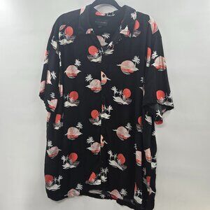No Boundaries Men's Black Button Down Rayon Short Sleeve Hawaiian 3xl